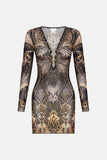 V-Neck Ring Front Cover Up Dress- Nouveau Noir