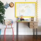 Vintage desk with world map