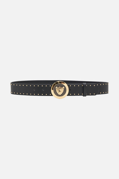 Leopard Button Belt - Solid Black