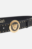 Leopard Button Belt - Solid Black