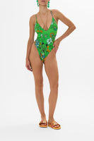 V Neck One Piece With Multicolour Stitching - Good Vibes Generation