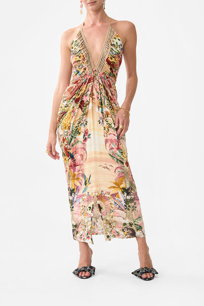V neck gathered jersey dress - Welcome to the white lotus