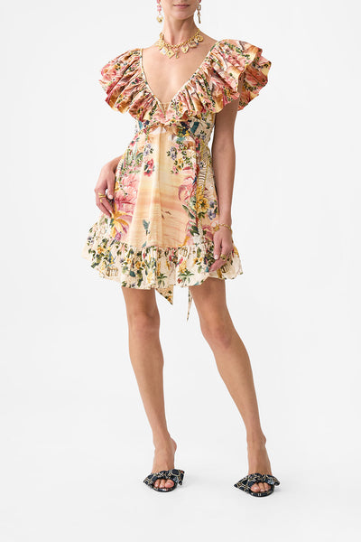 short frill neck dress with hardware - Welcome to the white lotus