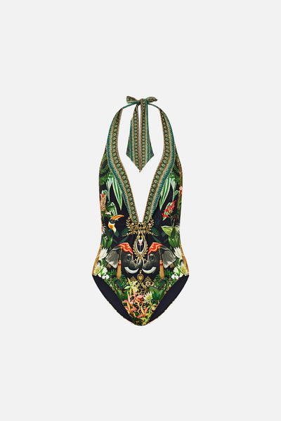 Low back halter one piece with trim - Ready for my welcome drink