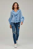 Moselle-Baby Blue-Frill Neckline, Frill Bell Sleeve - The italian closet