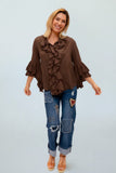 Moselle-Baby Blue-Frill Neckline, Frill Bell Sleeve - The italian closet