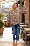 Moselle-Baby Blue-Frill Neckline, Frill Bell Sleeve - The italian closet
