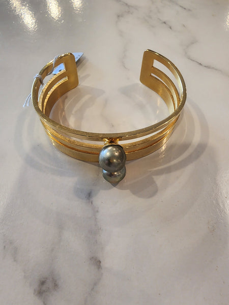 FP4925 - 2 pearl cuff yellow gold plated
