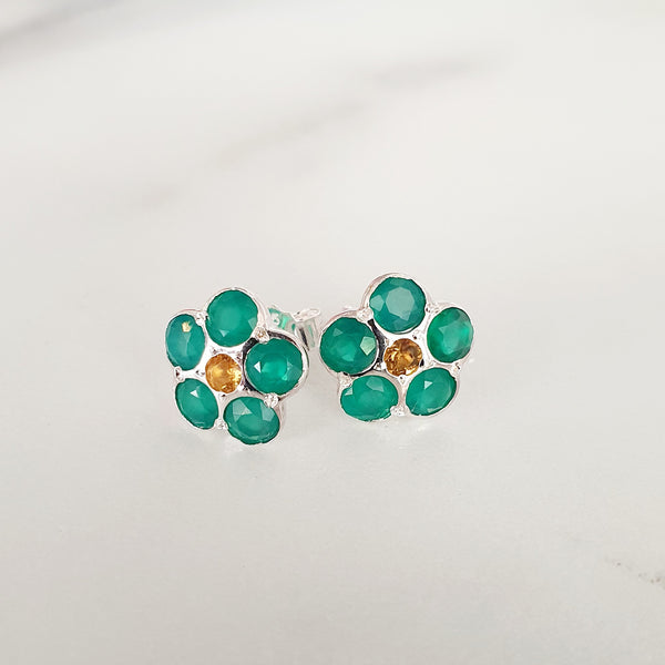 Green agate & Yellow sapphire studs