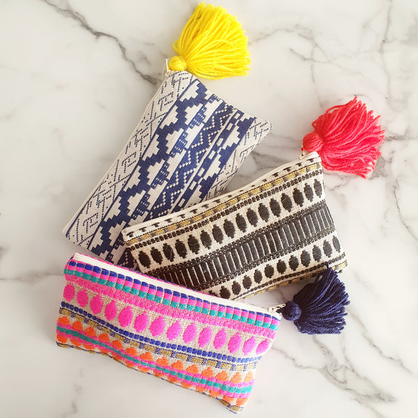 Zip Pouch with handmade tassel