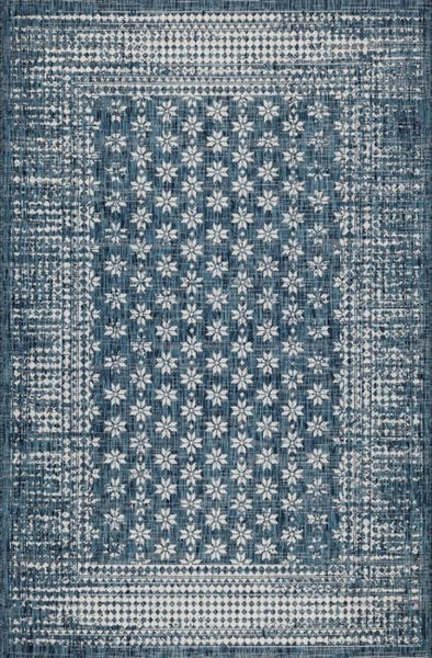 Pearl Blue Floral Polypropylene Outdoor Rug by Fab Habitat